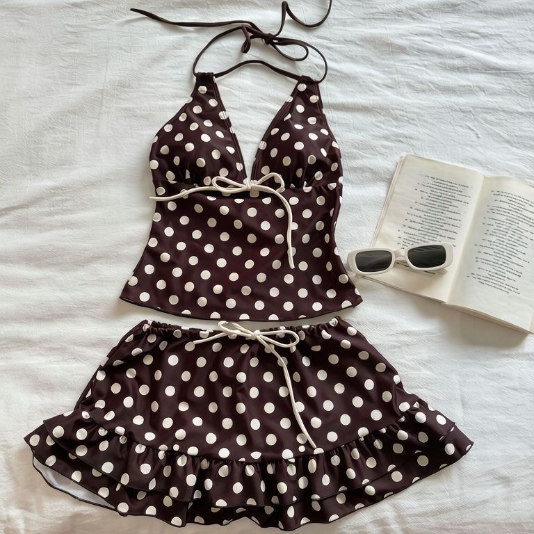 Split skirt swimsuit French polka dot sweet pure vacation style bikini swimsuit