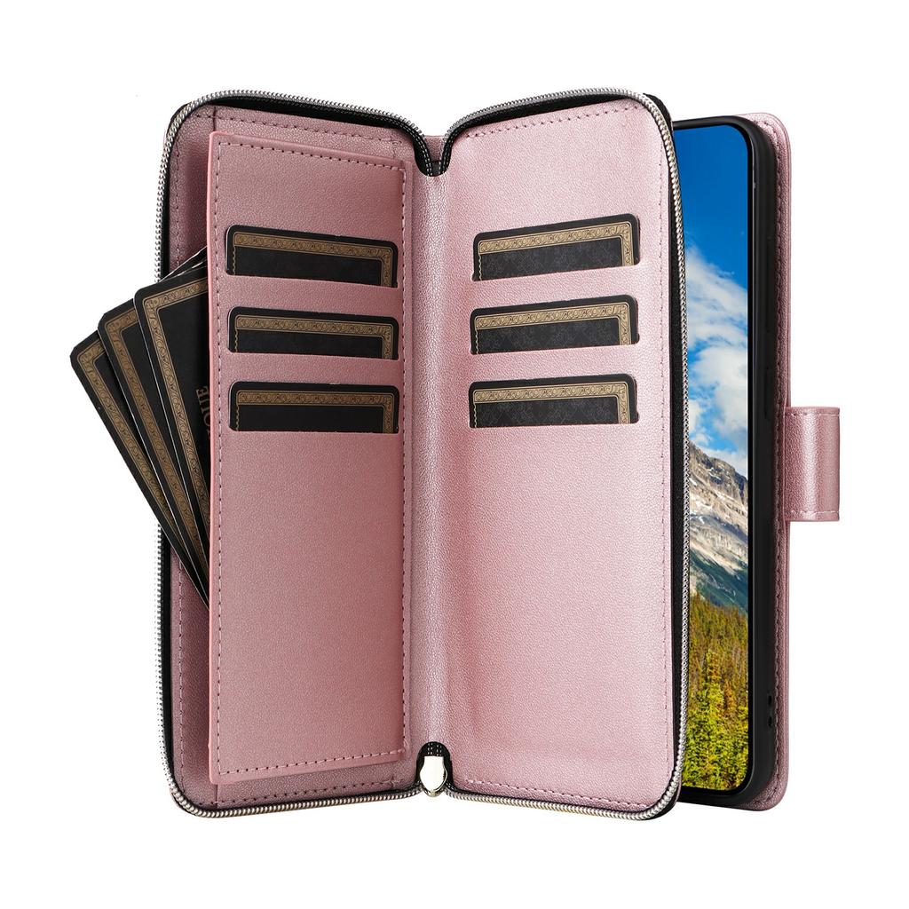 For Samsung Galaxy S25+/S24+ Case Zipper Pocket PU Leather Cover with 9 Card Slots