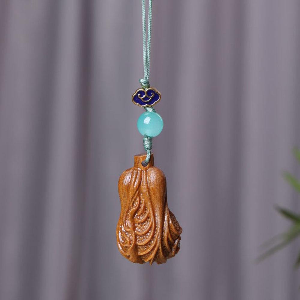 Green & Purple Sandalwood Cabbage Keychain: Wooden Carved Pendant for Phones, Backpacks, and Couples. Approx. 3cm