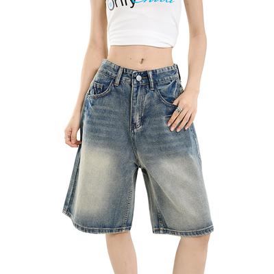 Women Casual Shorts Baggy Streetwear Knee Length Denim Short Pants Summer Fashion Daily Wide Leg Short Jeans