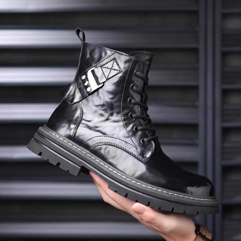 Leather Men's Martin Boots High Top Tooling Boots High Leather Boots Fleece Men's Boots Thermal Casual Boots Men's Boots