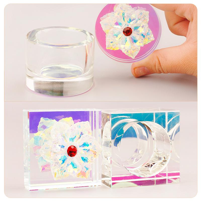 Sunflower Square Iridescent Glass Nail Art Brush Cleaning Cup with Lid