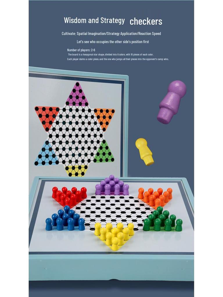 Multifunktionales Holz-Spielbrett: Fliegendes Schach, Dame und Tierkampf für Kinder und Erwachsene