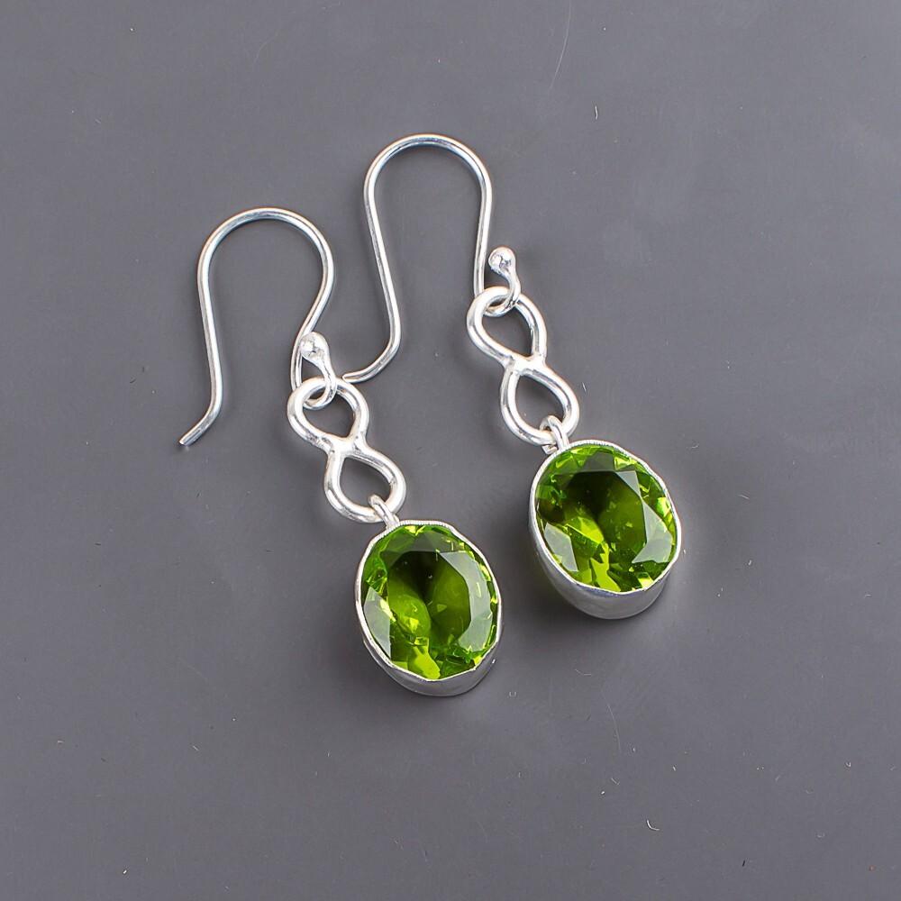 Peridot Edelstein 925 Sterlingsilber Schmuck Handgefertigt Damen Ohrringe 1.60" Geschenk EE-12-1