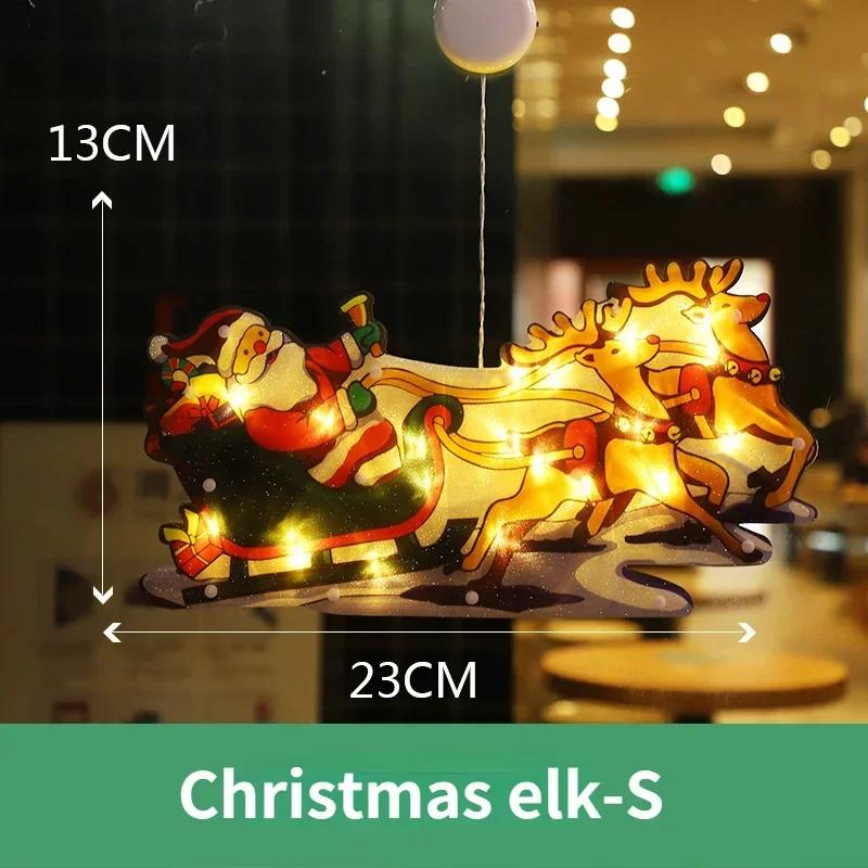 Christmas Santa Claus Snowman Suction Cup Window Hanging Lights Christmas Decoration for Home New Year LED Decorative Lights