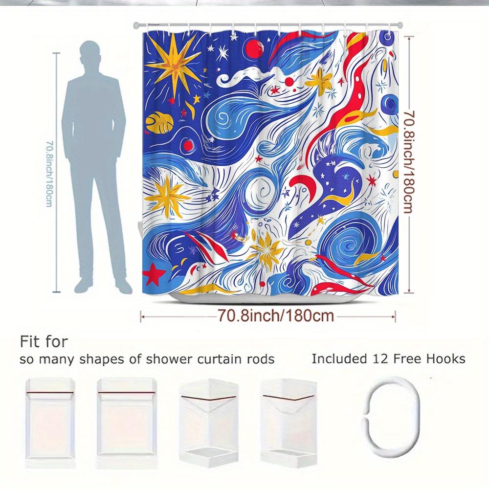 1Pc Starry Night Shower Curtain Fabric Swirl Wave Design Sky Stars Holiday Elements Bathroom Decoration Polyester Fabric With