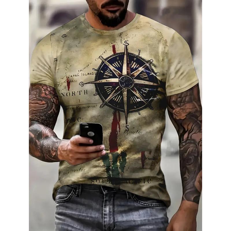 

Men s T-shirt 3d Vintage Compass Pattern 3d Print T-shirts Men Fashion T shirt Hip Hop Tops Tees Outdoors Clothes Male 6XL