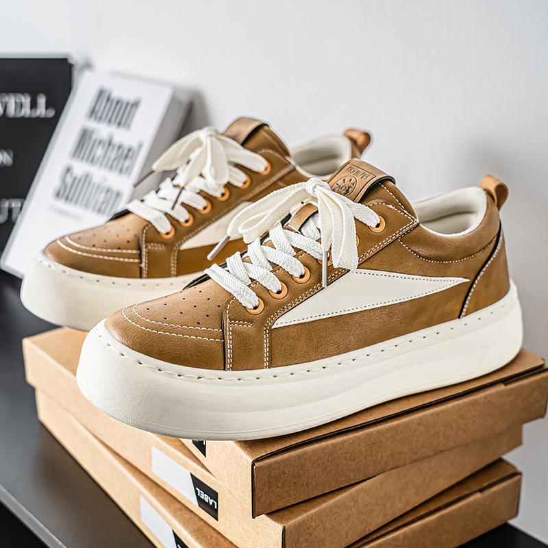 Autumn new leather super thick-soled wear-resistant shock-absorbing board shoes lace-up casual shoes