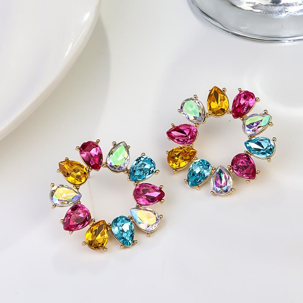 Boucles d'oreilles pendantes Zircon Fleur Colorée pour Femmes, Boucles d'oreilles pendantes Statement pour Fête & Usage Quotidien