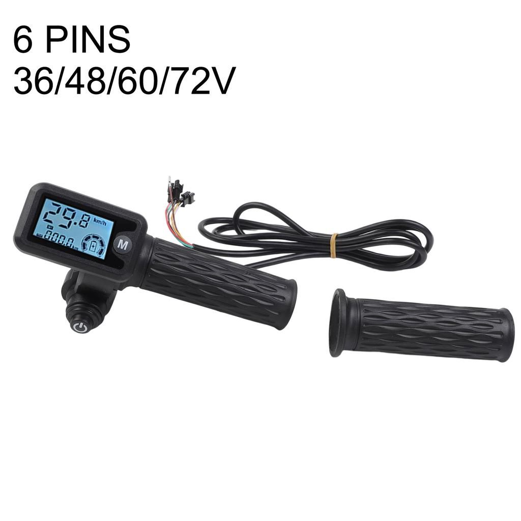 Acelerador de Manillar para Bicicleta Eléctrica con Pantalla LCD para Velocidad y Voltaje Longitud del Cable 170cm Se Adapta a Sistemas de 36/48/60/72V Incluye Par