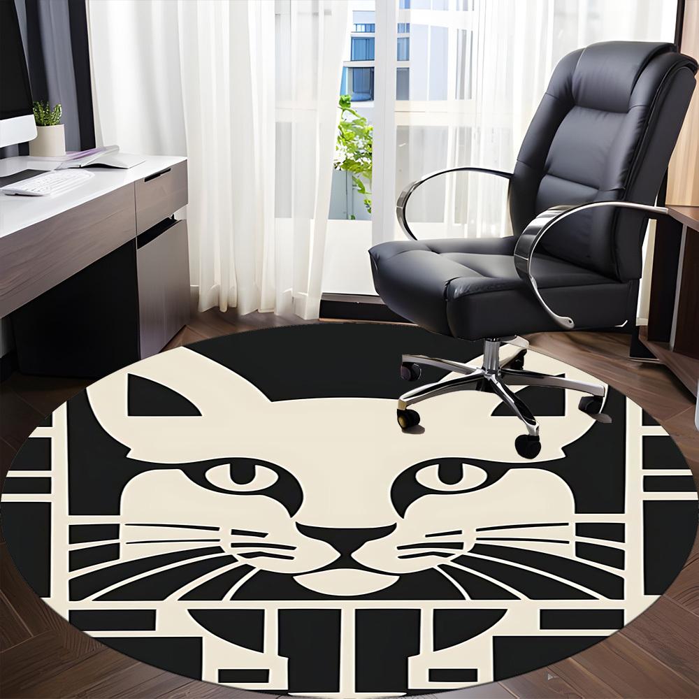 1PC Cat Pattern Office Round Area Rug, Mat Suitable For Office, Under Office Chairs Bedroom Living Room Home Decor, Room Deco