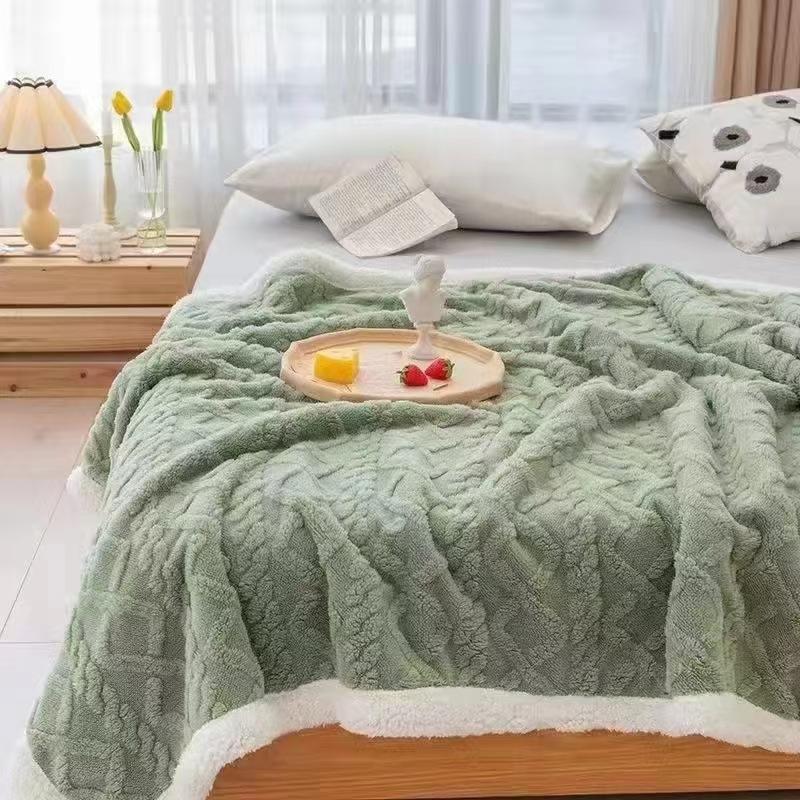 Office Soft and Comfortable Air-conditioned Shawl Blanket Winter Thick Lamb Wool Twist Double-layer Flanged Blanket