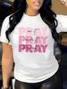 Women's Casual Round Neck Short Sleeve Letter Print T-Shirt White Summer