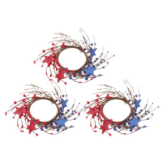 Vlastenecký svícenový věnec Červený Bílý Modrý Hvězda Smíšený Umělý Bobulový Svícenový Věnec Mini Stojan na Sloupové Svíčky pro Stolní Dekoraci na 4. července