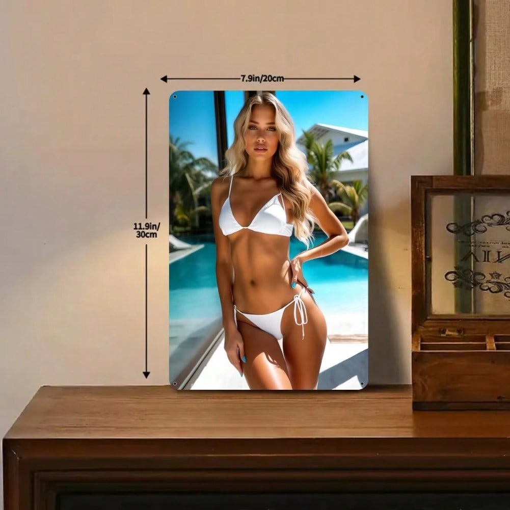 Tropical White Lingerie Metal Art 8x12 Inch, 2D Flat Iron Wall Decor Summer Beach Theme