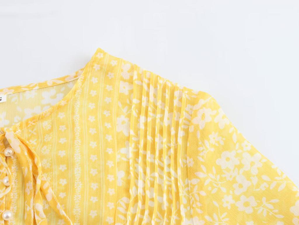 2025 Spring Women's European & American Style Floral Chiffon Long Sleeve Dress