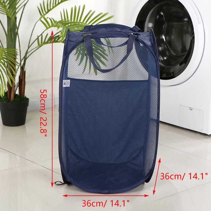 Collapsible Pop-Up Laundry Hamper Household Mesh Washable Dirty Clothes Toy Doll Storage Bathroom