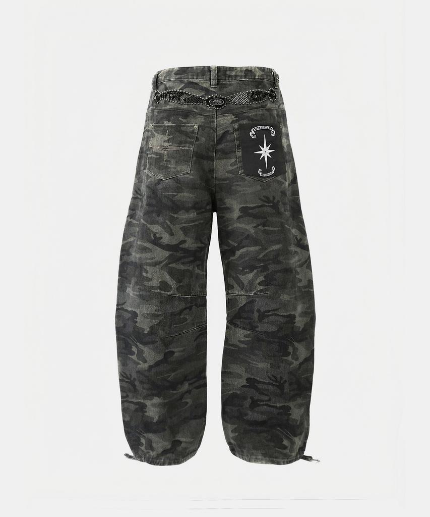 BADBLOOD Viper Gemstone Curved Pants - Green Camo