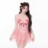 Japanese Cartoon Pattern Suspender Backless Skirt One-piece Cute Student Sweet Girl Vacation Swimsuit Women