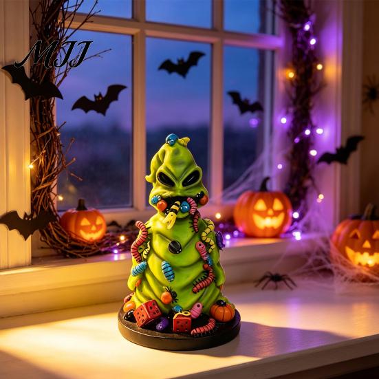 Secret Room Gothic Decor Rotting Creature Halloween Figurines, Green Horror Statue with Colorful Worms, Resin Yard Party Props for Patio Garden Indoor