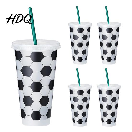 Stable Base Cup Soccer Plastic with Straw Football Shaped Cold Drink Tumbler Family Game Viewing 710ml Capacity Reusable Soda for Day Fan