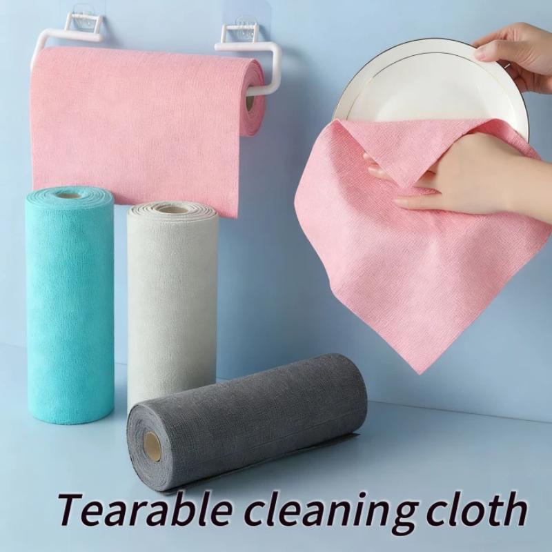 Disposable Dish Rag Roll 20pcs Microfiber Towels 20x20CM Cleaning Cloths Reusable Washable Towels Hand Tear Kitchen Wipes