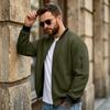 Men's Casual Color Block Jacket with Stand Collar, Long Sleeves and Pockets