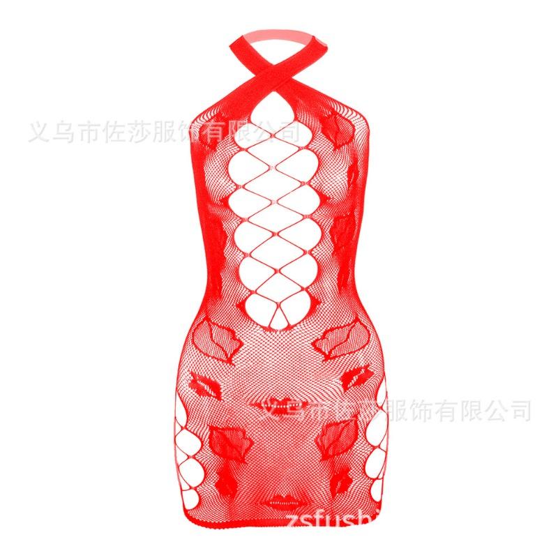 Sex clothes Suspender Crossed Hollow Black onesie Mesh hip skirt