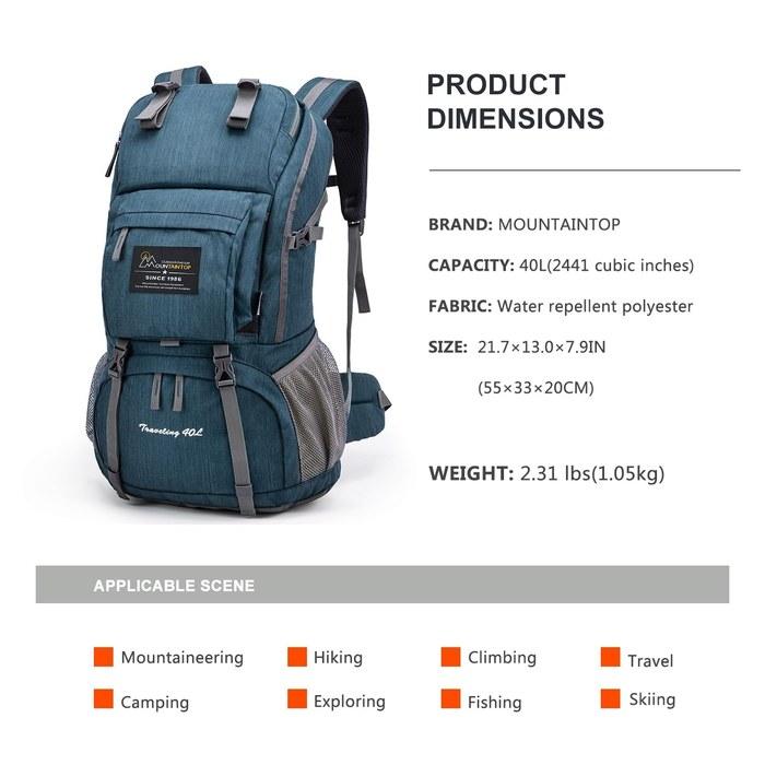 MOUNTAINTOP 40L Hiking Backpack - Smoke Blue