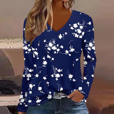 Moda Europea e Americana Taglie Forti 2025 T-shirt Elegante da Donna con Scollo a V e Maniche Lunghe