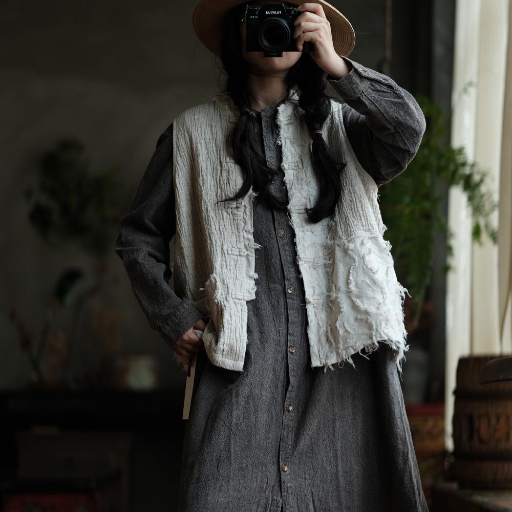 Alte Hanf-Weste mit Schlammflicken - Hemd im künstlerischen chinesischen Stil