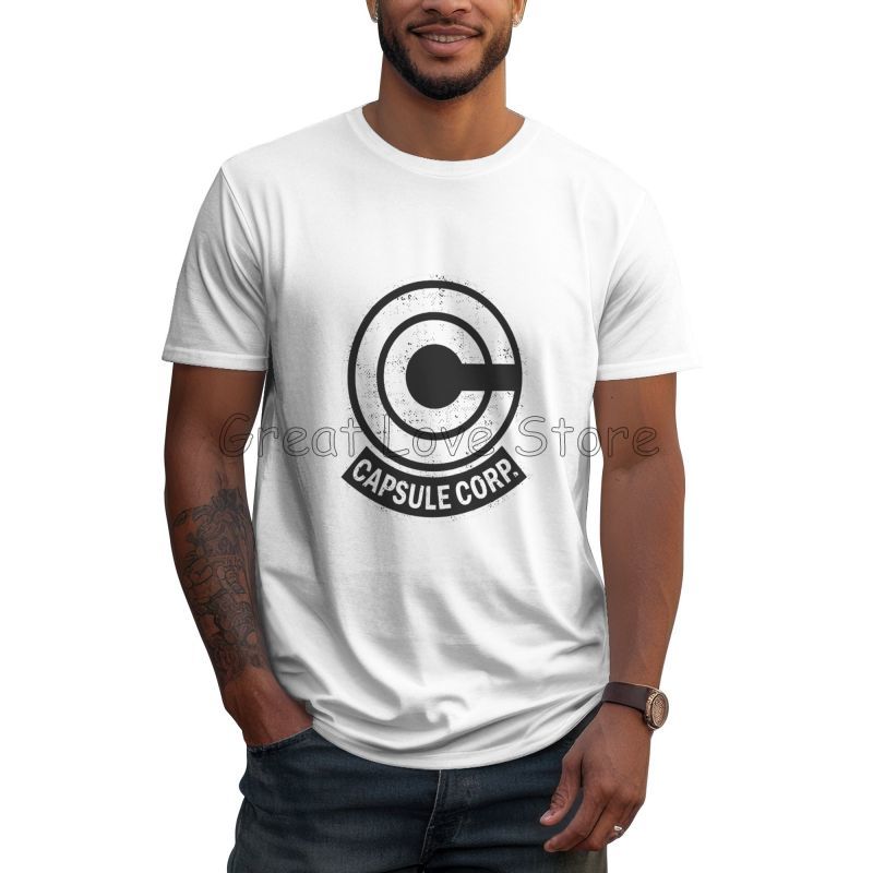 Capsule Corp TShirt for Men Anime DBZing Vintage 100 Cotton Tees Oversized Short Sleeve Tshirts Gift Idea Tops Streetwear