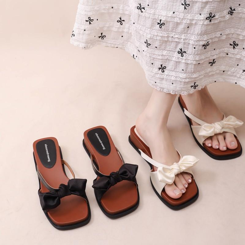 French Super Beautiful Thick Bottom Slope Heel Cool Slippers Women's Summer Wear 2025 New with Skirt High Heel One-word Drag
