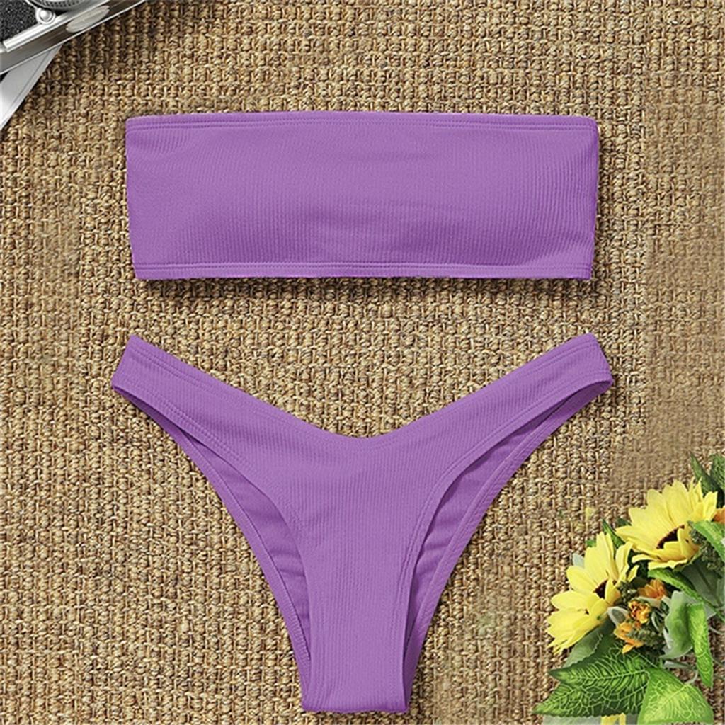 Bikini A Vita Alta Con Controllo Pancia, Costume Due Pezzi Con Reggiseno Push-Up, Elastico E Morbido