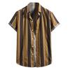 Blusa de manga corta con botones y estampado de rayas de lino y algodón a la moda para hombre