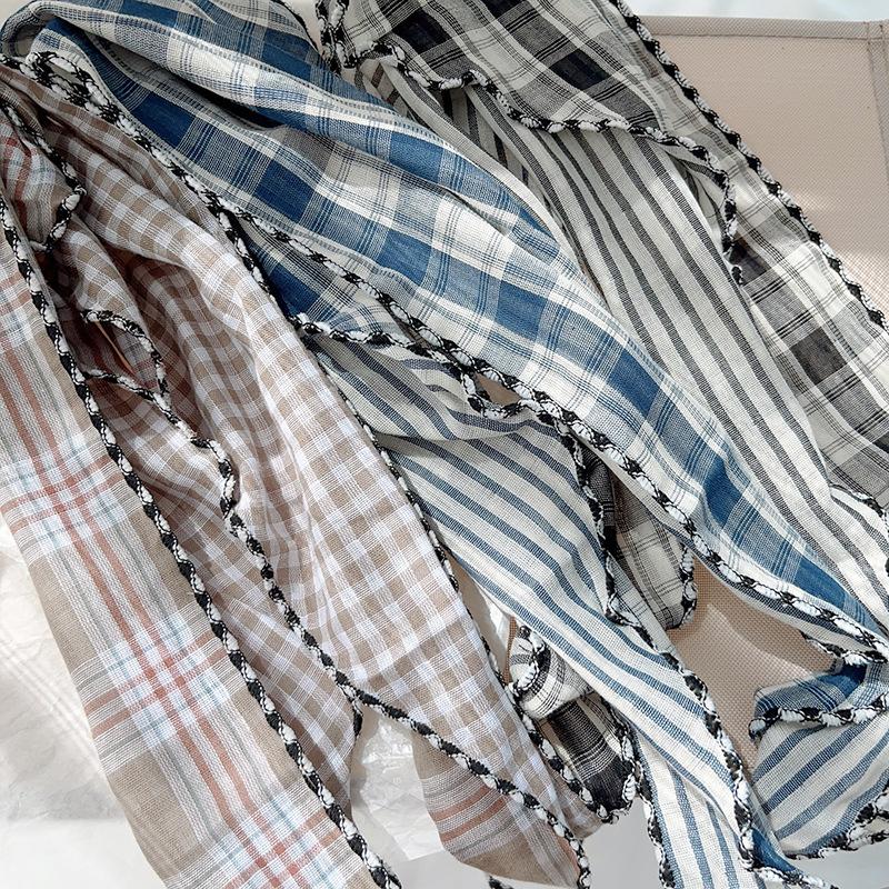 Spring Autumn Women Scarf Linen Cotton Headband Kids Triangle Scarf Baby Neck Scarf Plaid Versatile Korean Style