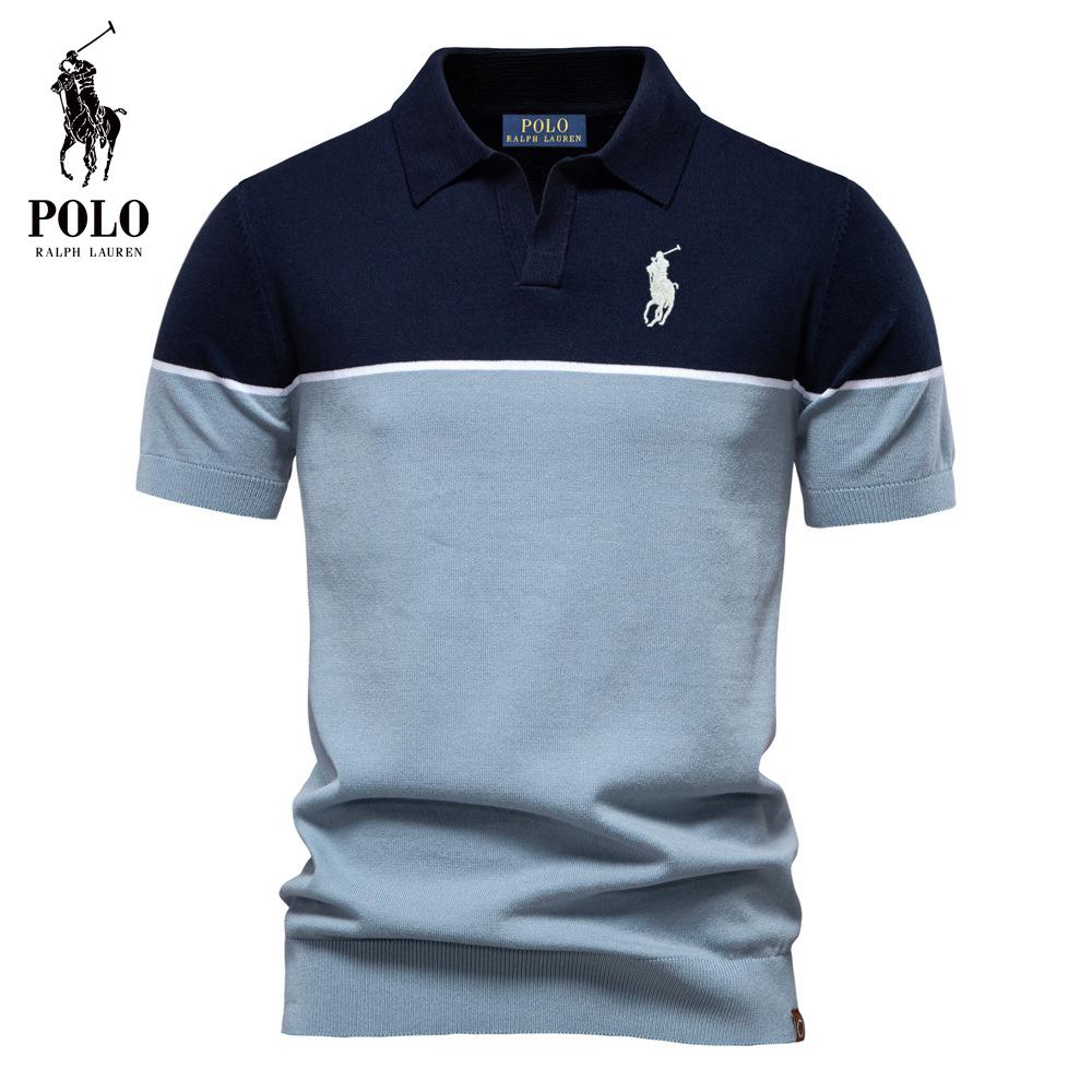 Polo Ralph Lauren Letní vyšívané poníkem Nové pánské pletené polo tričko s krátkým rukávem Barevně blokovaný límec Ležérní polo pro muže