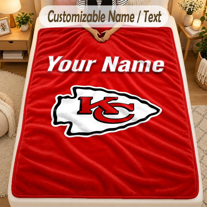 Flannel BlanketKansas City Chiefs Custom Name Text Personalized Soft Warm Throw Blanket Home Decor Gift
