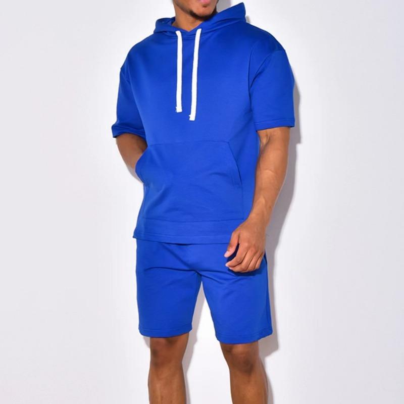 

Мужской повседневный комплект с короткими рукавами, мужской спортивный комплект с короткими рукавами, мужские рубашки с коротким рукавом (Мужской) XXL синий