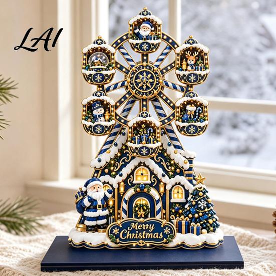 Holiday Home Wheel Desktop Christmas Ferris Interior Accents Ornament, 2D Wooden Gingerbread House Decorative