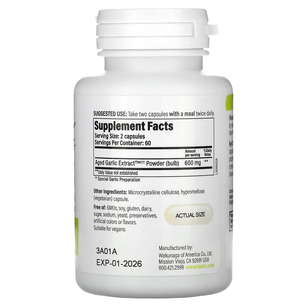 Aged Garlic Extract, Cardiovascular Health, Vegan Formula 300, 600Mg, 120 Veggie Caps (300Mg Per Capsule)