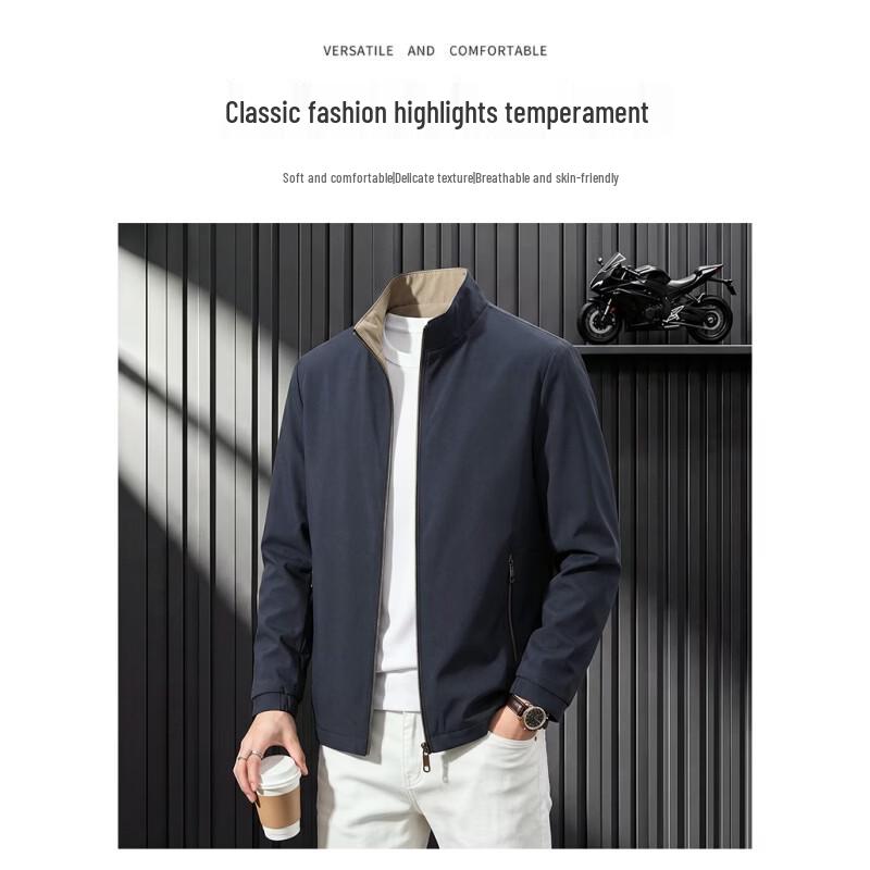ROMON Men's Reversible Stand-Collar Casual Jacket