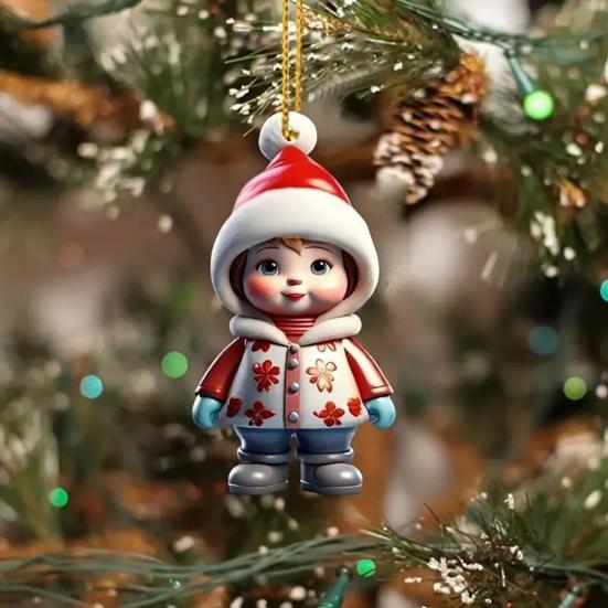 Ornament Cartoon Snowman Santa Claus Pendant 2D Acrylic Xmas Tree