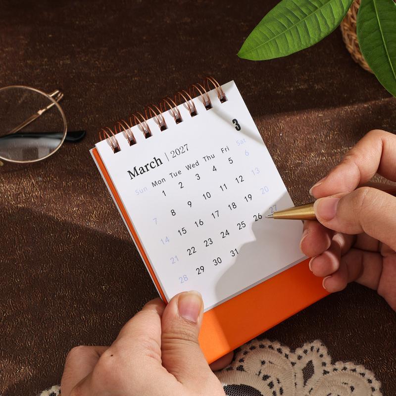Mini Small Desk Calendar 2026 To Dec 2027 Portable Spiral Monthly Calendar Daily Organizer For Desk Home Yearly Planner