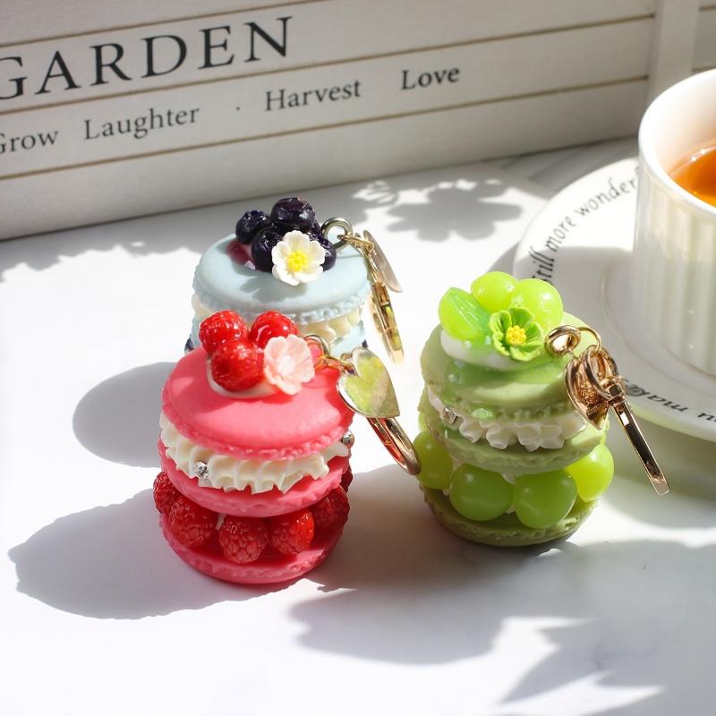 1 Stück Simulations-Macaron-Kuchen Kreativer Spaß Lebensmittel Schlüsselanhänger Obst Dessert Anhänger Einfache Mädchen Taschendekoration Geschenk