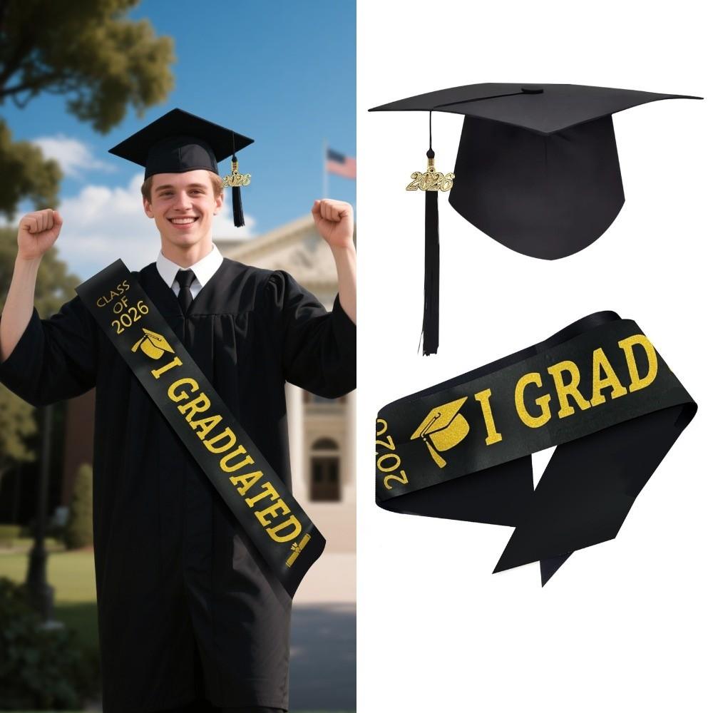 Badge Graduation Set Class of 2026 Satin Graduation Shoulder Strap Tassel Bachelor Cap  High School