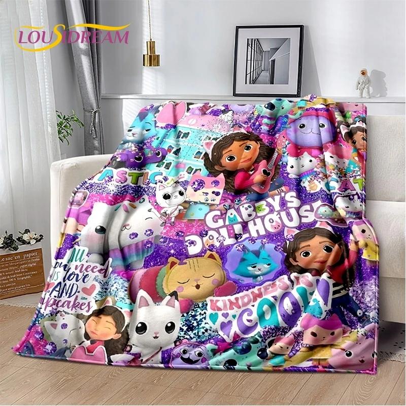 Cartoon Cute Gabbys Dollhouse Girl Soft Flannel Blanket for Bed Bedroom Sofa Picnic,Throw Blanket Children Outdoors Leisure Gift