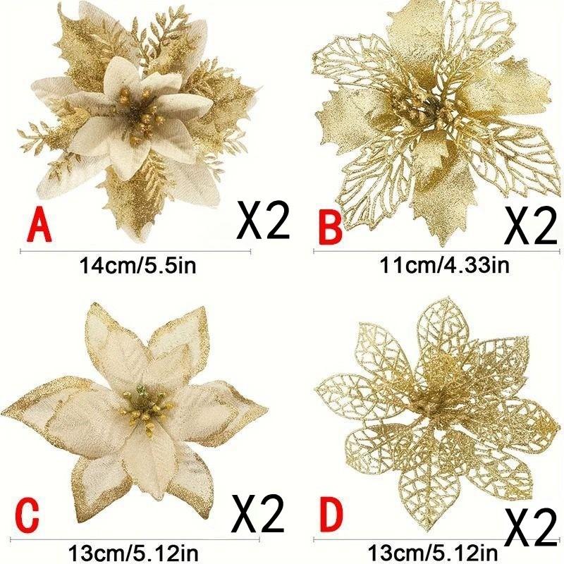 8Pcs Christmas Artificial Flowers With Clip Christmas Tree Ornaments for Home Decor New Year DIY Xmas Wreath Crafts Accessories