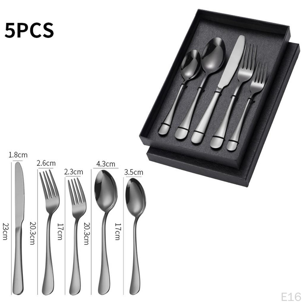 5Pcs Portable Stainless Steel Flatware Reusable Tableware Lightweight Backpacking Cutlery Dinnerware
