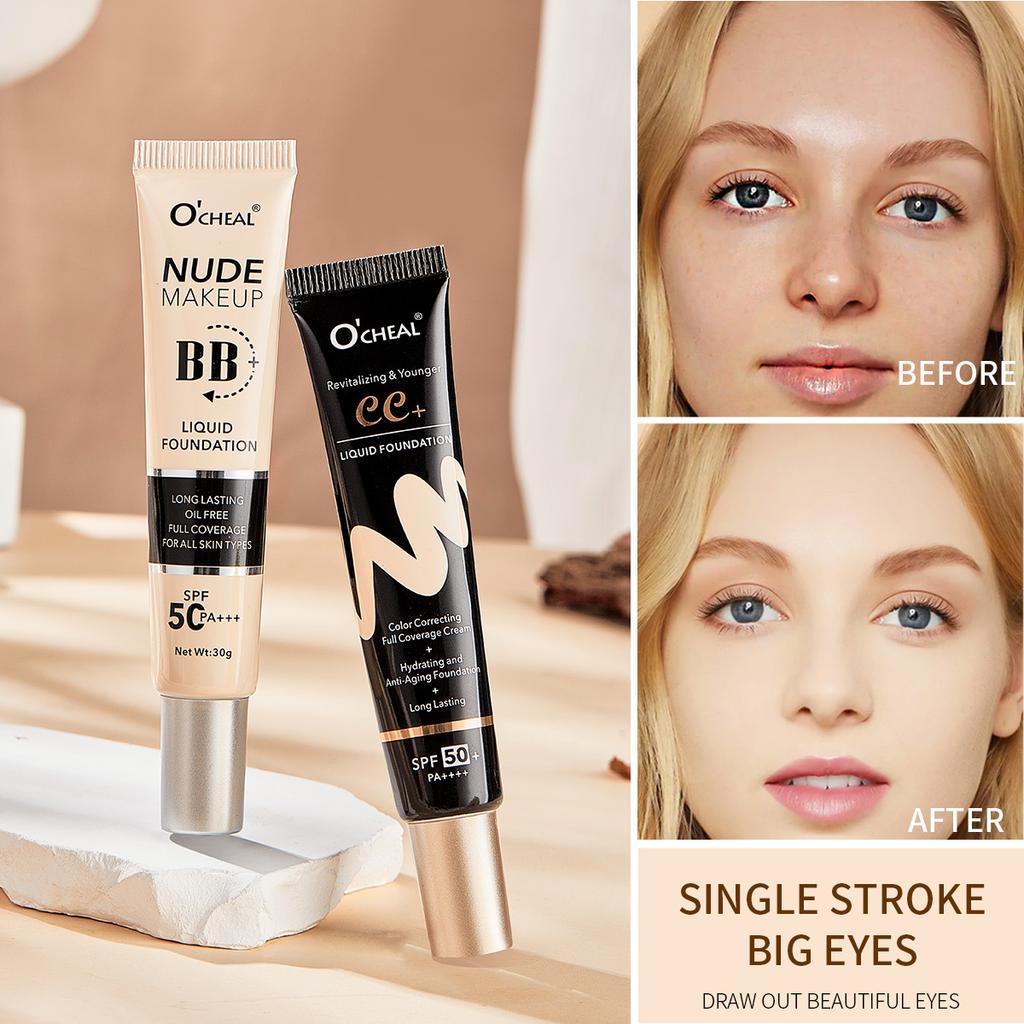 Ocheal 30g BB/CC Sonnenschutzcreme LSF 50/PA+++ Gesichts-Flüssig-Foundation-Creme Langanhaltende Deckkraft Ölfrei Für Alle Hauttypen Make-up